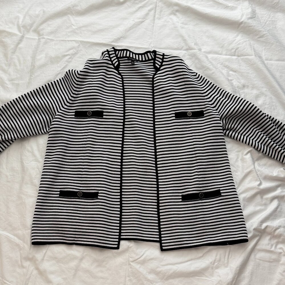 Navy and White Striped Sweater Jacket